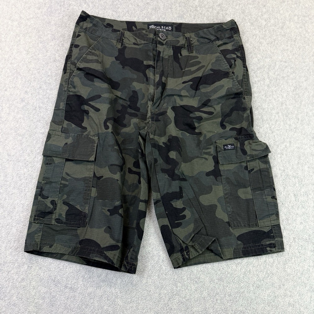 Marc Ecko Cut & Sew Men's 32 Green Camo Cargo Shorts Ripstop Camouflage